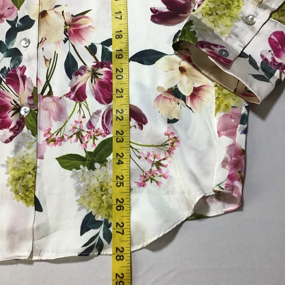 Zara Satin Floral Button Down Long Sleeve Blouse - Pink and Green - Picture 11 of 12